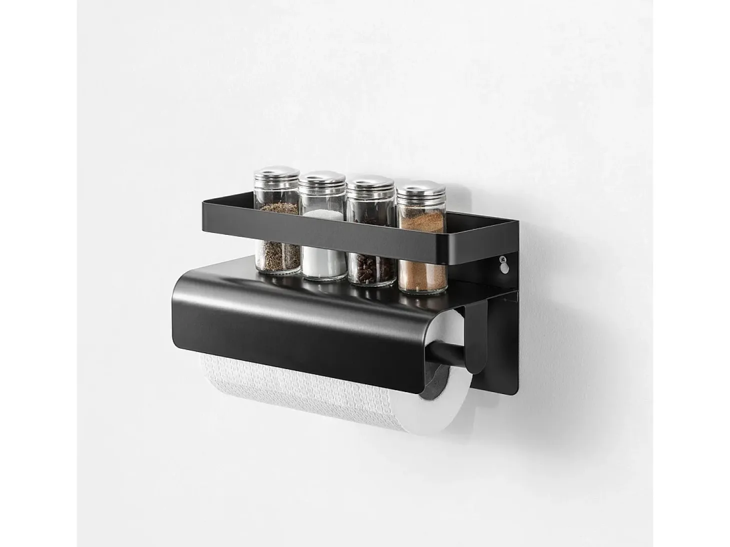 Estante de cocina con portarrollos de metal moderno Gef - Negro