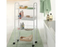 Estantería de Cocina 4 Estantes de Metal Blanco Metaltex Pisa Ruedas Multidireccionales