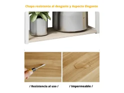 Estantería de Cocina, Estantería para Microondas, Estante Abierto de Pie 2 Mallas metálicas y múltiples Estantes 80x30x142cm, Color Blanco y Madera