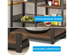 Estantería de Cocina, Estantería para Microondas, Estante Abierto de Pie 2 Mallas metálicas y múltiples Estantes 80x30x142cm, Color Blanco y Madera