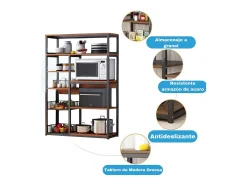 Estantería de Cocina, Estantería para Microondas, Estante Abierto de Pie 2 Mallas metálicas y múltiples Estantes 80x30x142cm, Color Blanco y Madera