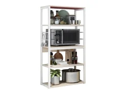 Estantería de Cocina, Unidad de Cocina Alta con estantes de Almacenamiento, Marco de Metal Blanco, Estante Industrial para microondas 50x30x130 Cm