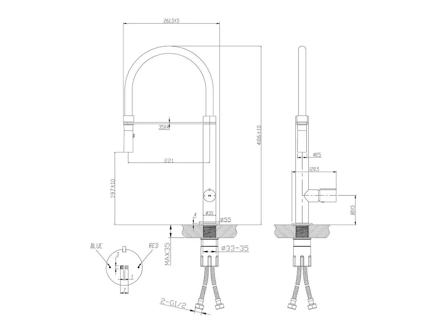 Exil Mezclador monomando de lavabo satinado y oro rosa con teleducha Essebagno