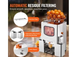 Exprimidor de Jugo de Naranja SucceBuy Extractorde Jugo de Naranja Comercial 120 W, Exprimidor de Cítricos en Acero Inoxidable con Caja de Filtro Extraíble