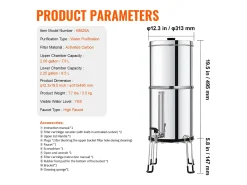 Filtro de Agua Alimentado por Gravedad SucceBuy, Sistema de Filtración de Agua por Gravedad 8,5 L 2 Filtros