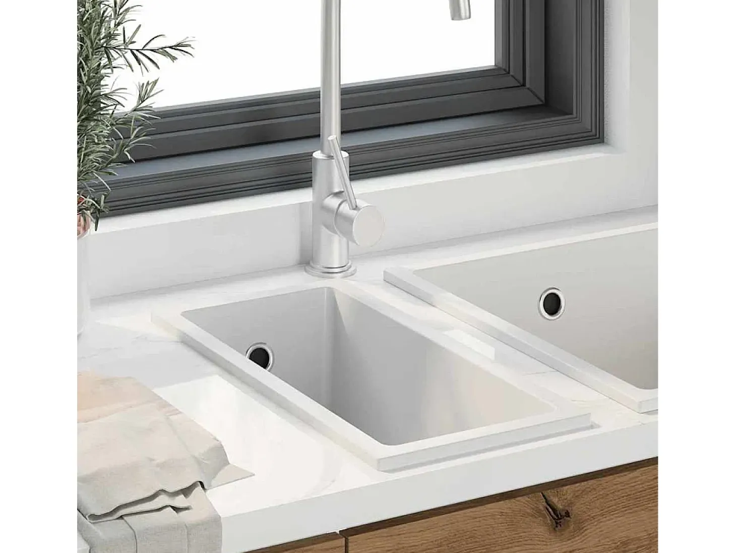 Fregadero de cocina blanco 21 x 44 x 14 cm Granito