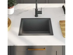Fregadero de cocina de acero inoxidable negro hecho a mano