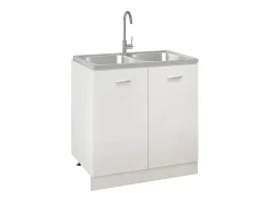 Fregadero de cocina de doble seno plateado de acero inoxidable de 800x500x155 mm.