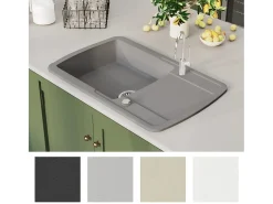 Fregadero de cocina de granito de un solo tazón gris