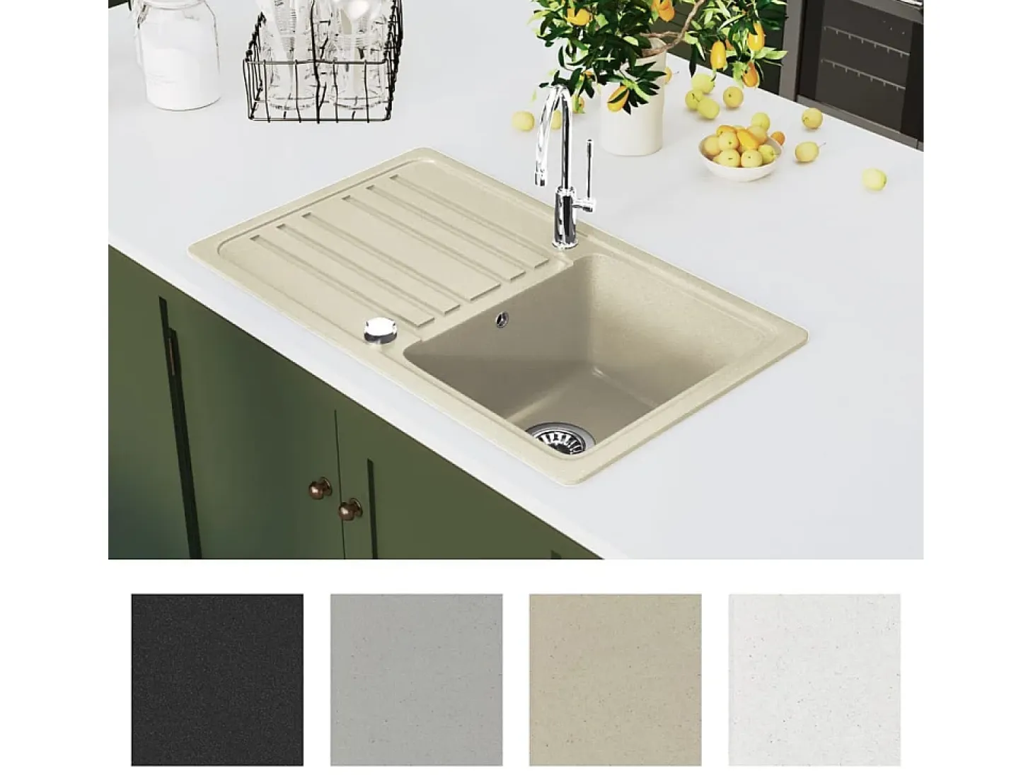 Fregadero de cocina de granito, fregadero individual, color beige