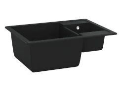 Fregadero de cocina de granito negro y dos lavabos con orificio de desbordamiento