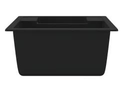 Fregadero de cocina de granito negro y dos lavabos con orificio de desbordamiento