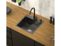 Fregadero de cocina de un seno 45x45 cm lavabo antracita con desagüe/dosificador