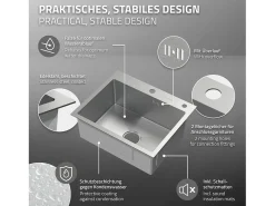 Fregadero de cocina de un seno 55x45 cm lavabo con desagüe dosificador de jabón