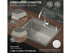 Fregadero de cocina de un seno 55x45 cm lavabo con desagüe dosificador de jabón