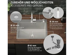 Fregadero de cocina de un seno 55x45 cm lavabo con desagüe dosificador de jabón