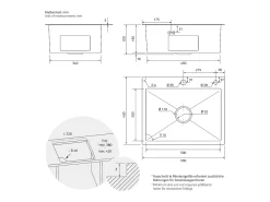 Fregadero de cocina de un seno 55x45 cm lavabo con desagüe dosificador de jabón