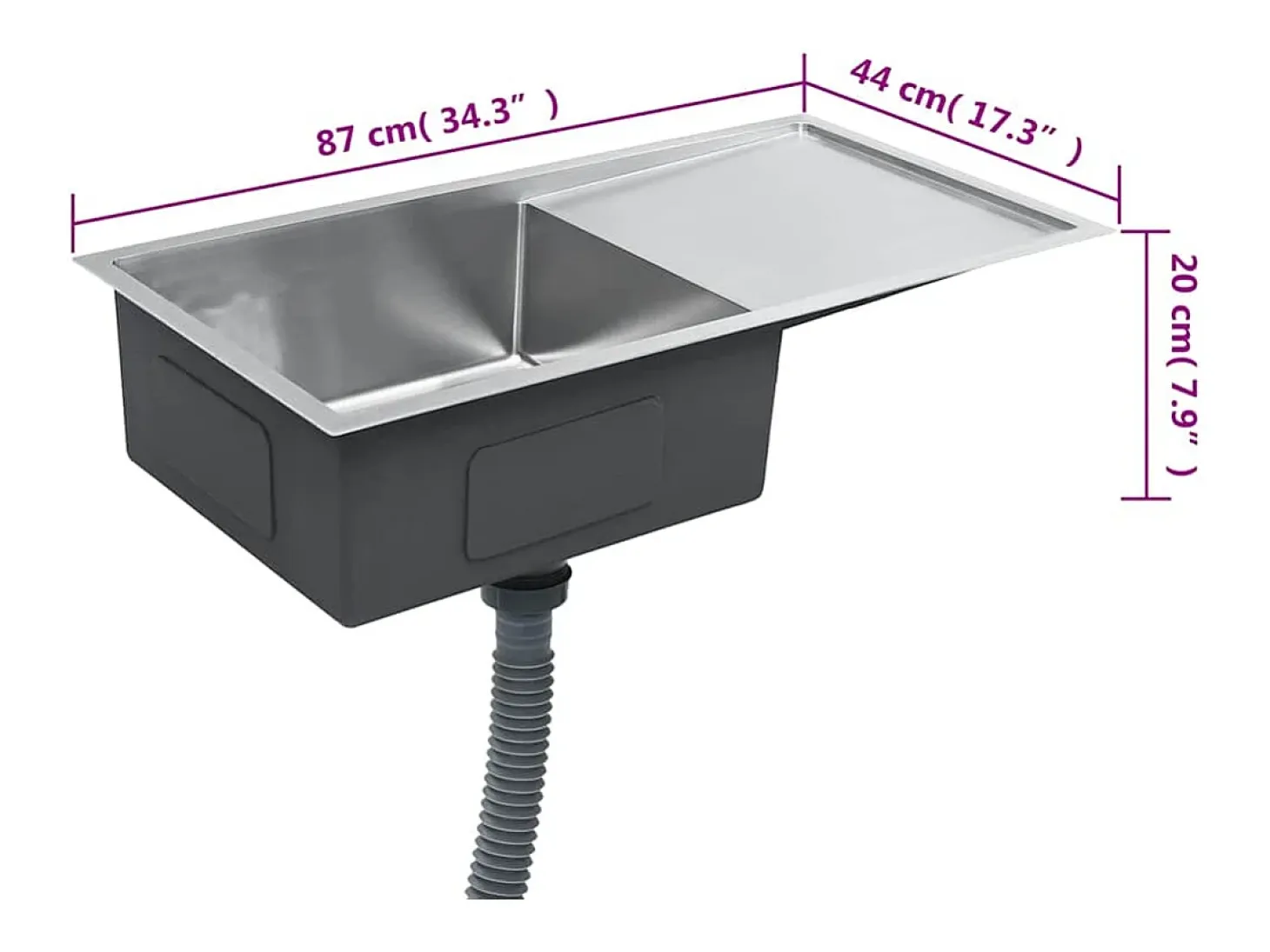 Fregadero de cocina hecho a mano de acero inoxidable