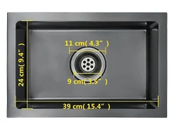 Fregadero de cocina hecho a mano de acero inoxidable negro