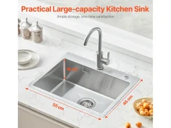 Fregadero de Cocina SucceBuy de Acero Inoxidable 304 de un Seno con Montaje Superior, 55 cm