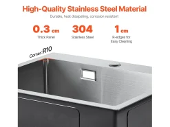 Fregadero de Cocina SucceBuy de Acero Inoxidable 304 de un Seno con Montaje Superior, 55 cm
