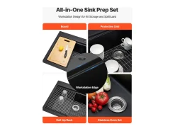 Fregadero de Cocina SucceBuy Moderno en Granito de 84x56 cm, Fregadero de Sobremesa de Cubeta Grande Simple, Cubeta Lavadora Empotrable con Múltiples Accesorios