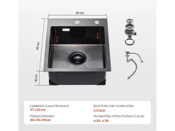 Fregadero de Cocina SucceBuy Fregadero de Cocina de 40 cm con Montaje Superior, de un Seno, de Acero Inoxidable, Color Negro