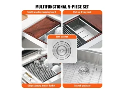 Fregadero de Cocina SucceBuy de Estilo Rústico, de Acero Inoxidable 304, de un Solo Seno, 91 x 56 x 23 Cm