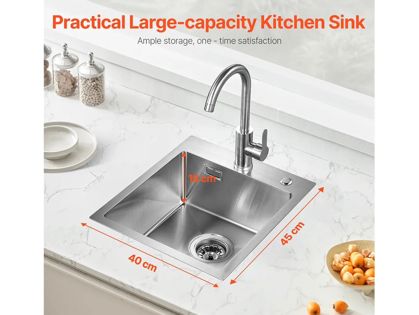 Fregadero de Cocina SucceBuy Fregadero de Cocina de 40 cm, de Acero Inoxidable, de un Solo Seno y Bajo Encimera, para Barra.