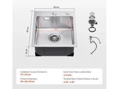 Fregadero de Cocina SucceBuy Fregadero de Cocina de 40 cm, de Acero Inoxidable, de un Solo Seno y Bajo Encimera, para Barra.