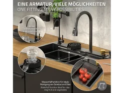 Fregadero de cocina 80x46 cm lavabo rectangular antracita acero con accesorios