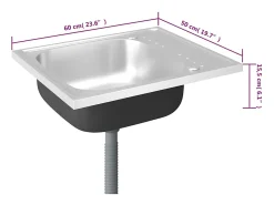Fregadero de cocina y escurridor plateado 600x500x155 mm acero inoxidable