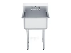 Fregadero de Servicio, SucceBuy 45.7x104.1CM Fregadero Comercial de Cocina y Preparación de 1 Compartimento con Protector contra Salpicaduras de Acero Inoxidable