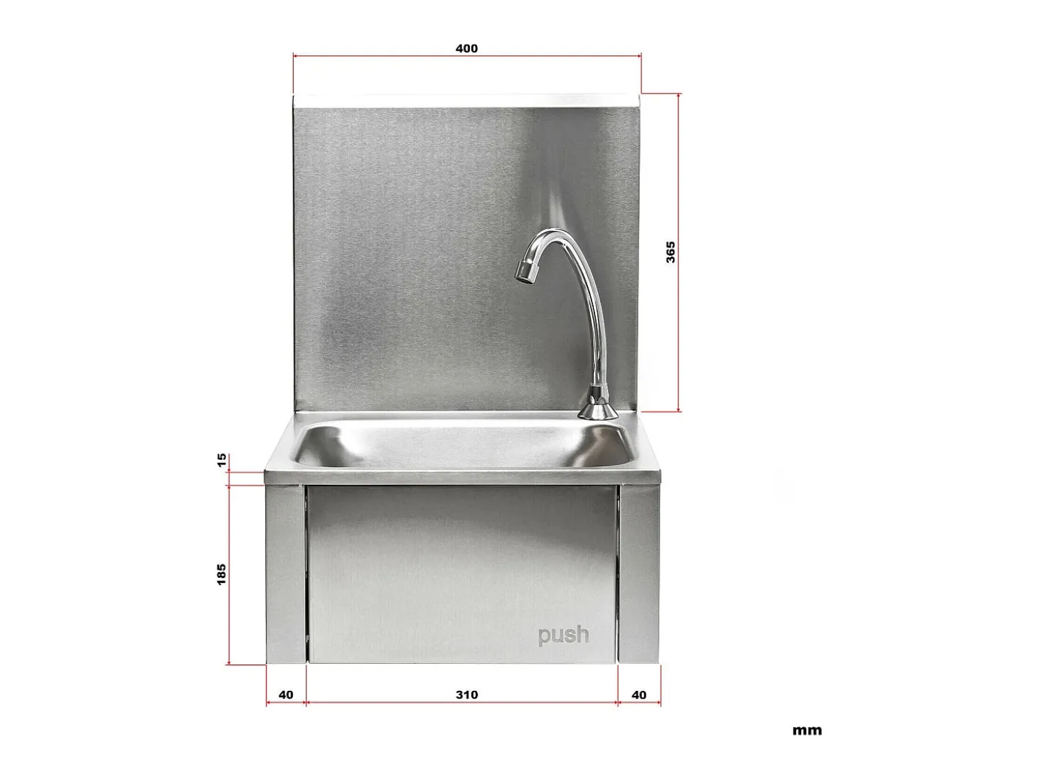 Fregadero gastronorm de acero inoxidable con mando de rodilla y lavabo antisalpicaduras 16_0002395