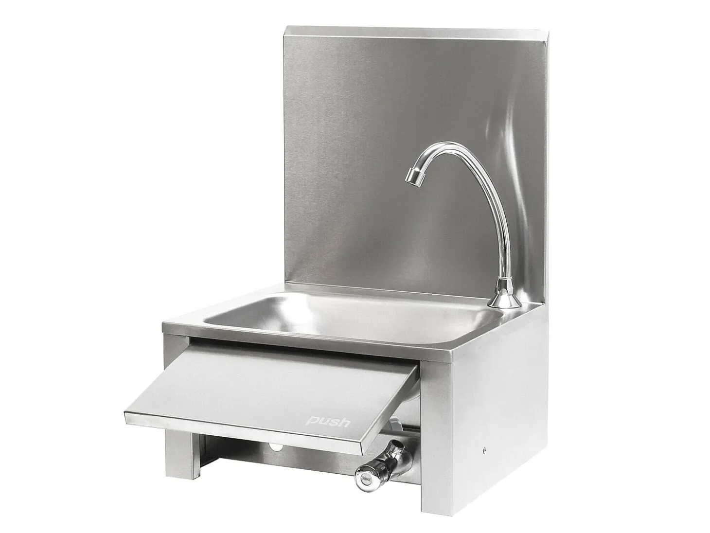 Fregadero gastronorm de acero inoxidable con mando de rodilla y lavabo antisalpicaduras 16_0002395