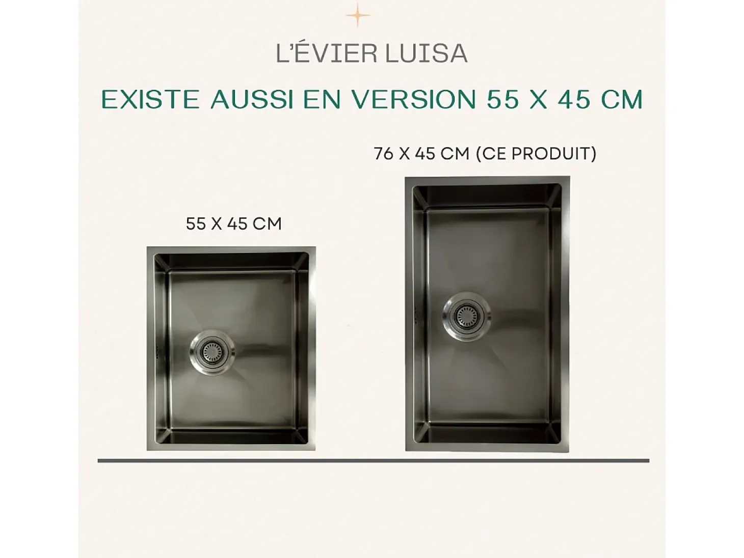 Fregadero Luisa 1 cubeta 55x45 en acero inoxidable gris gun metal Essebagno