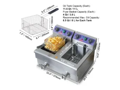 Freidora Comercial SucceBuy, 6000 W, Encimera, Tanques Dobles
