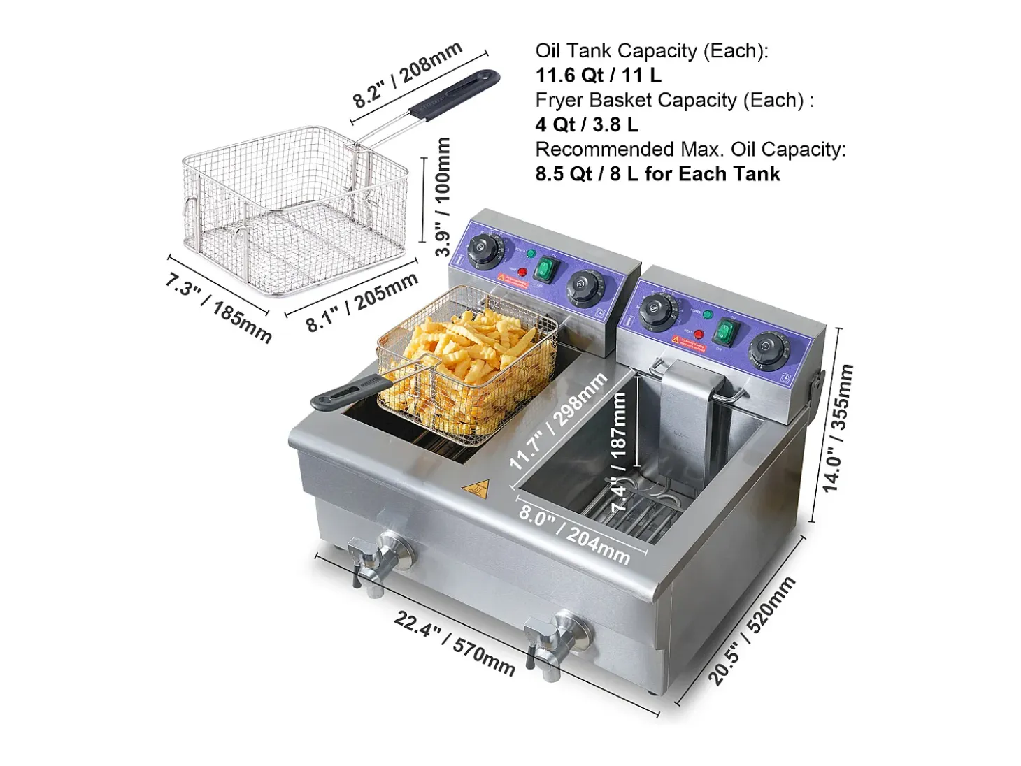 Freidora Comercial SucceBuy, 6000 W, Encimera, Tanques Dobles