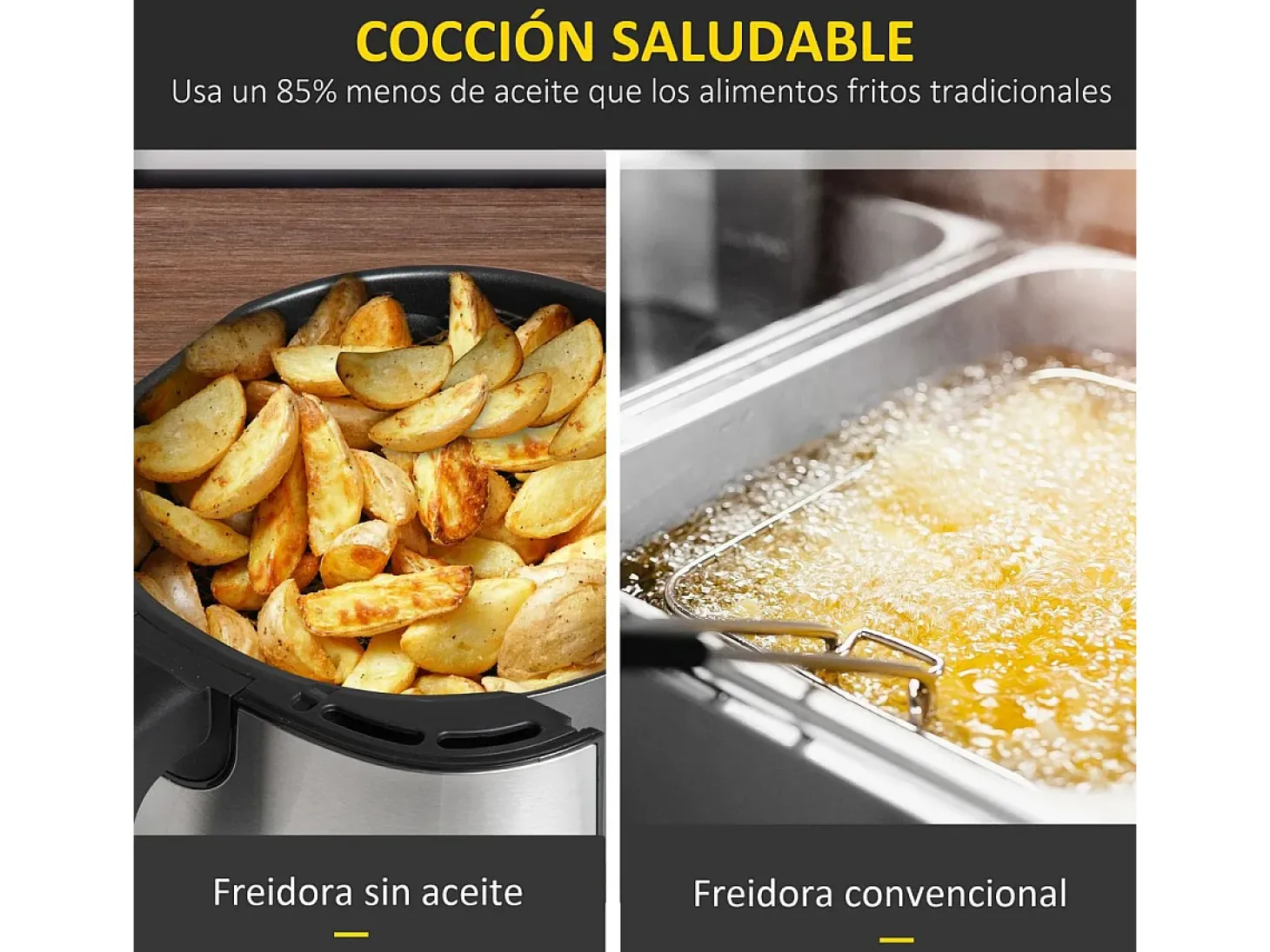 Freidora de aire Crispy Homcom 6,5L 1800W negro