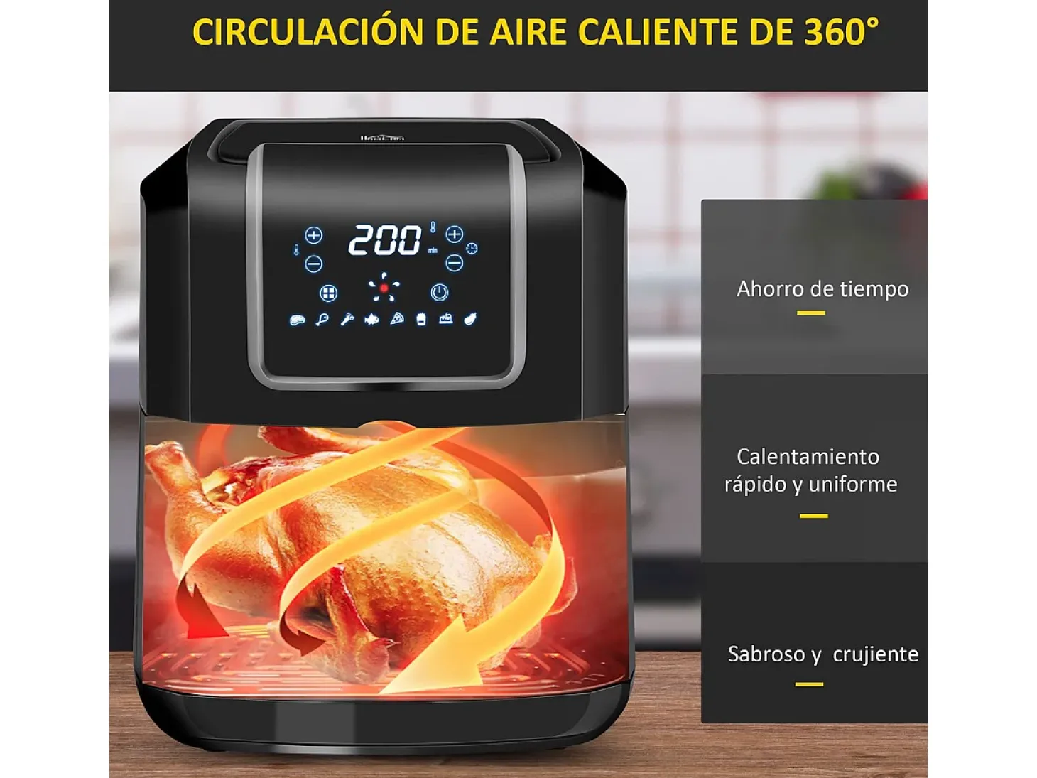 Freidora de aire Crispy Homcom 6,5L 1800W negro
