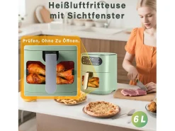 Freidora de aire Nettlife de 6 litros, cesta individual, ventana de visualización, 7 programas de cocción, silenciosa (verde)