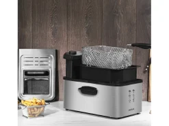 Freidora eléctrica CleanFry Infinity 3000 de Acero Inoxidable, 3 litros de Capacidad de Aceite, Filtro OilCleaner, 2400 W, Temporizador de 30 Minutos.