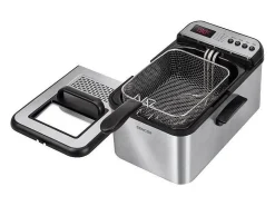 Freidora eléctrica Sencor SFR 8200SS 2200W 3,2L acero inoxidable negro con temporizador y tapa con ventana