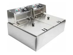 Freidora eléctrica 5000W, tanque doble 12L, 60 ºC a 200 ºC, freidora comercial en acero inoxidable, 55x43x28.5 cm