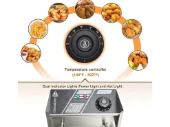Freidora eléctrica 5000W, tanque doble 12L, 60 ºC a 200 ºC, freidora comercial en acero inoxidable, 55x43x28.5 cm