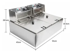 Freidora eléctrica 5000W, tanque doble 12L, 60 ºC a 200 ºC, freidora comercial en acero inoxidable, 55x43x28.5 cm