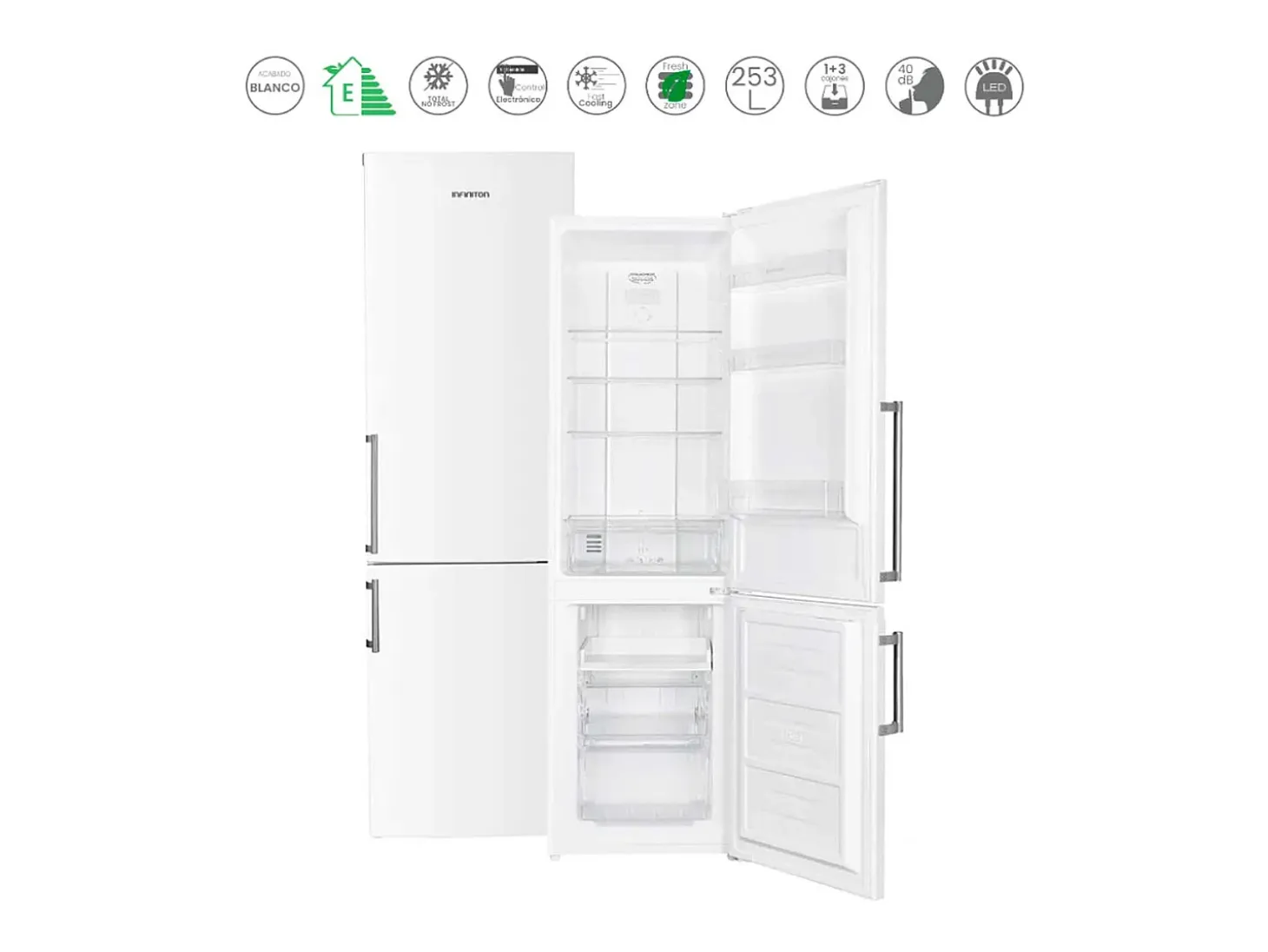 Frigorífico combi Infiniton FGC-253C80WEJ Total No Frost 253L Multiflow Cold Air Surrounding E blanco 180 cm