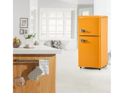 Frigorífico de 60L con 2 puertas e iluminación LED - Consumo energético 102 kWh/año - Amarillo antiguo