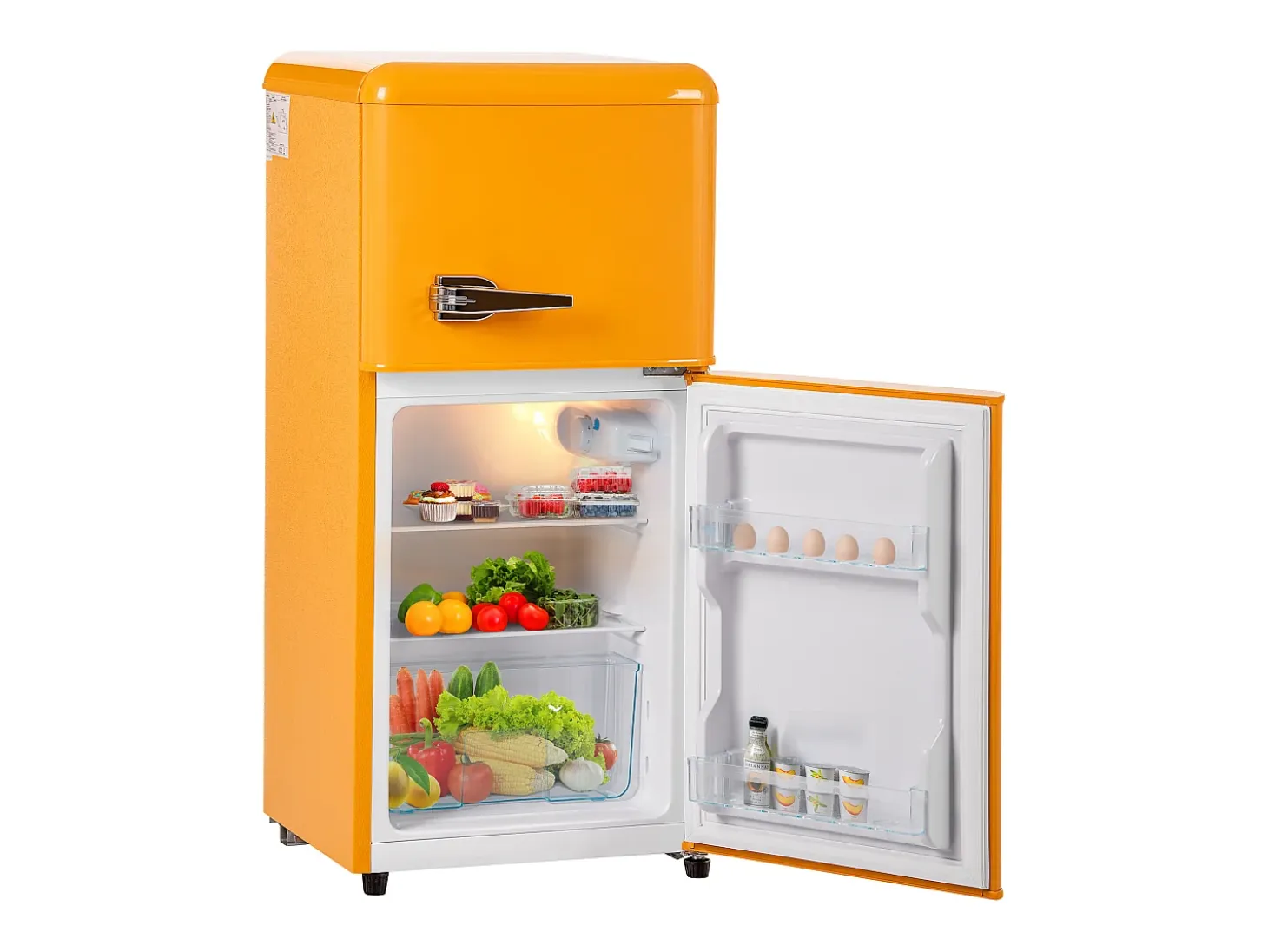 Frigorífico de 60L con 2 puertas e iluminación LED - Consumo energético 102 kWh/año - Amarillo antiguo
