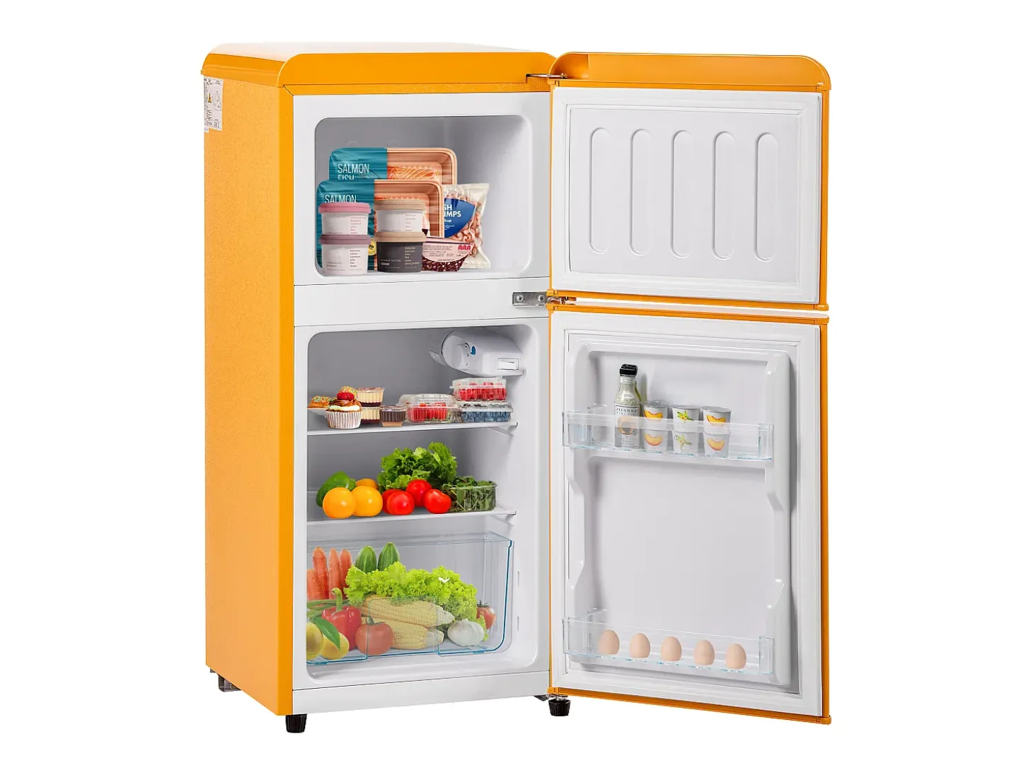 Frigorífico de 60L con 2 puertas e iluminación LED - Consumo energético 102 kWh/año - Amarillo antiguo